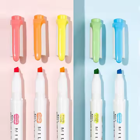 Japan Doubled Headed Highlighter Water-based Marker Pen WKT7 Liner Dual Tip