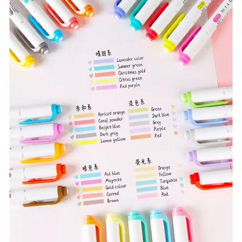 Japan Doubled Headed Highlighter Water-based Marker Pen WKT7 Liner Dual Tip
