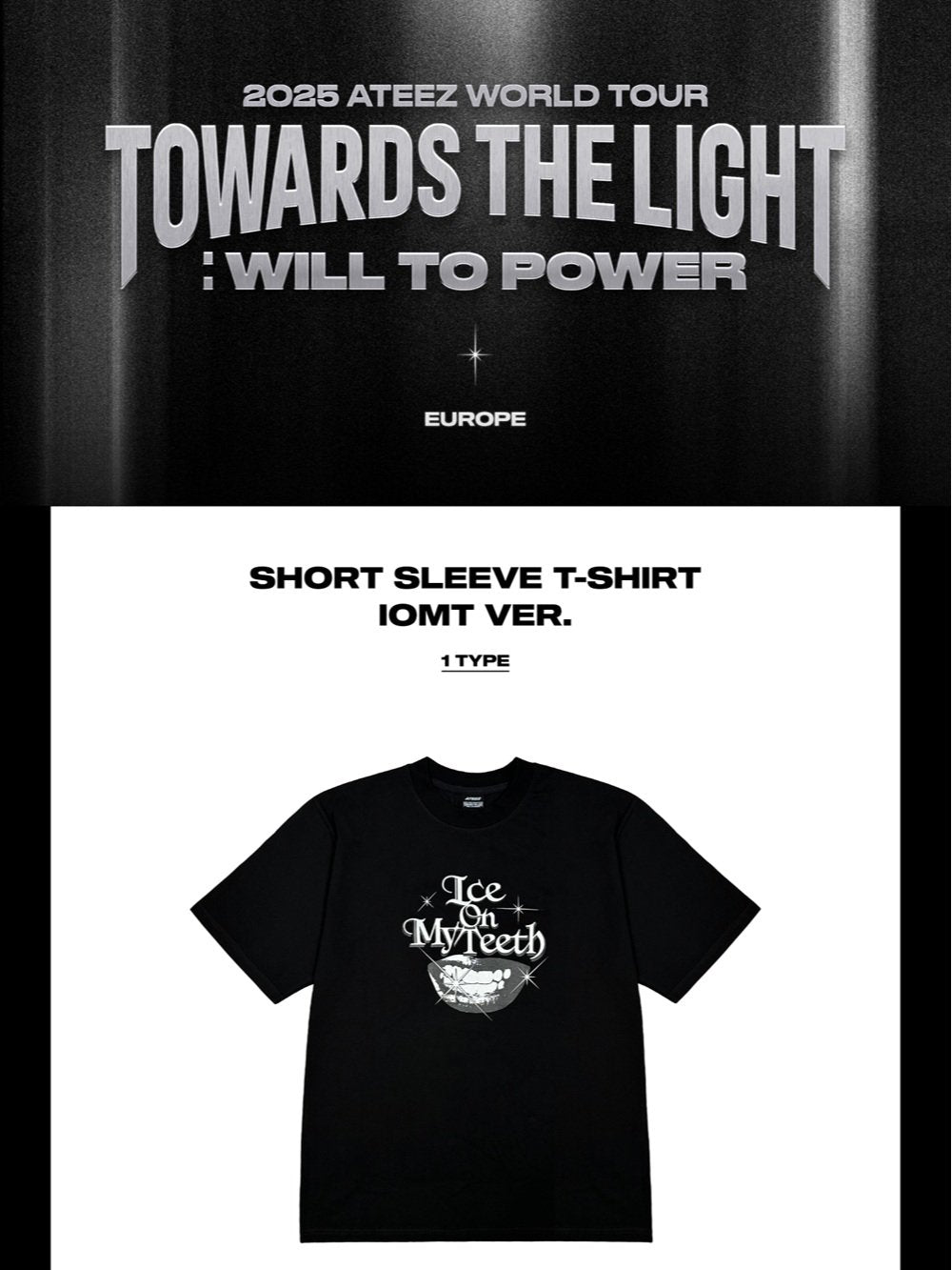 *PREORDER* ATEEZ - TOWARDS THE LIGHT : WILL TO POWER WORLD TOUR POP-UP STORE IN EUROPE OFFICIAL MD - SHORT SLEEVE T-SHIRT IOMT VER-SQ5518671