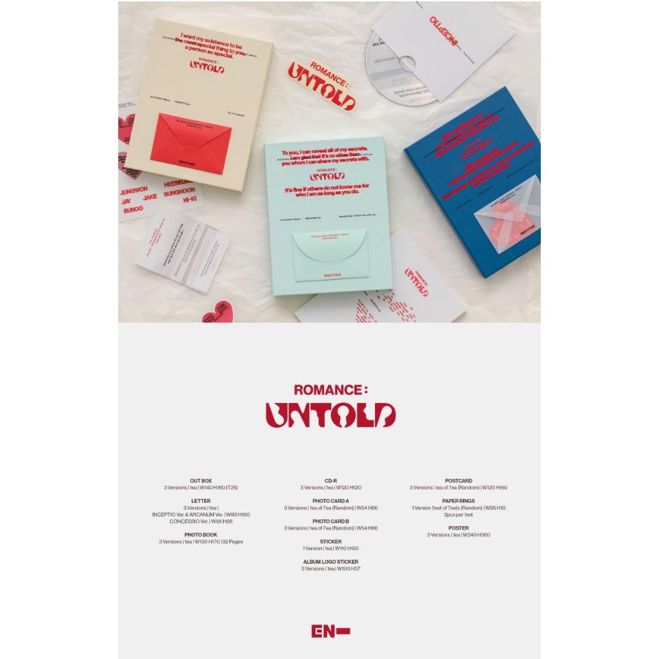 [KOREAN FIRST PRINT] ENHYPEN 2nd Album [ROMANCE : UNTOLD] (INCEPTIO Ver. / ARCANUM Ver. / CONCESSIO Ver.) K-pop full music albums from Korea-SQ1869304