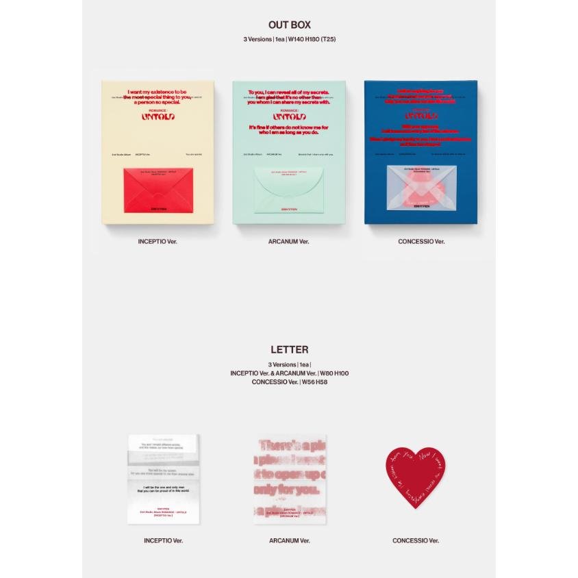 [KOREAN FIRST PRINT] ENHYPEN 2nd Album [ROMANCE : UNTOLD] (INCEPTIO Ver. / ARCANUM Ver. / CONCESSIO Ver.) K-pop full music albums from Korea-SQ1869304