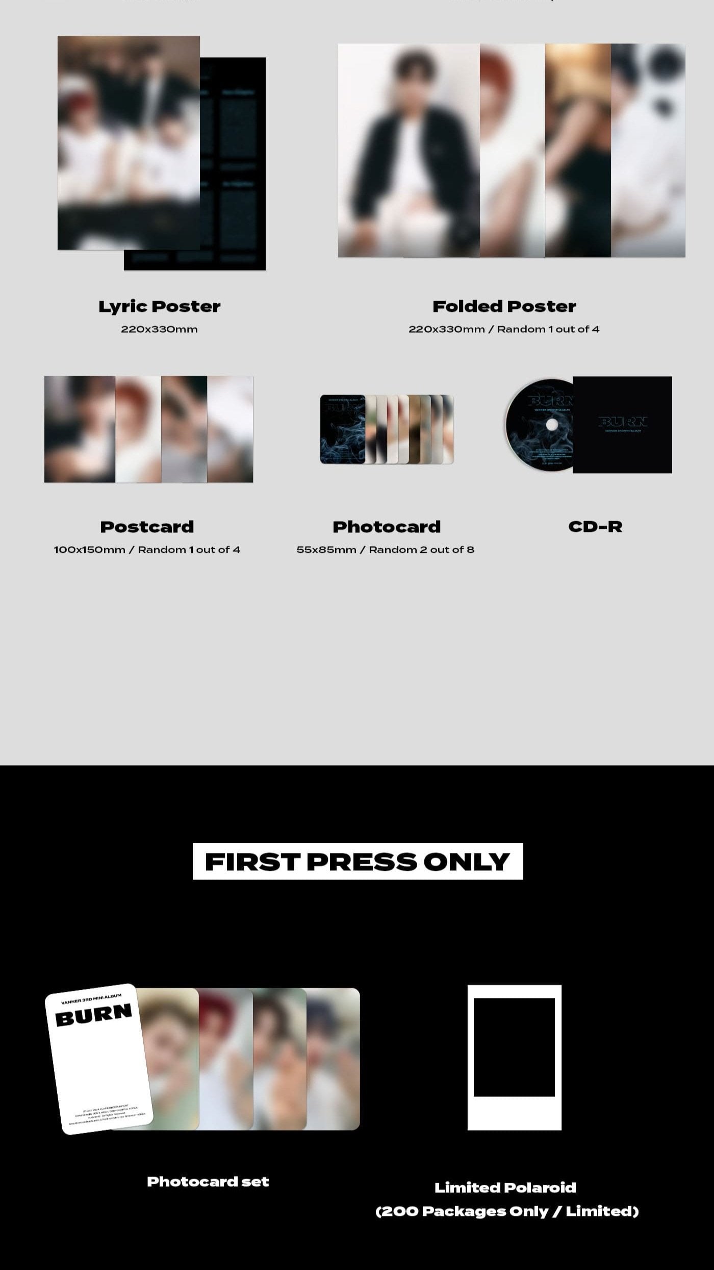 VANNER - 3rd Mini Album [BURN] (Spark Start Ver. / Sparkle Ver. / Empty Ver.) (SPECIAL GIFT: 1 POB Set)-SQ8558347