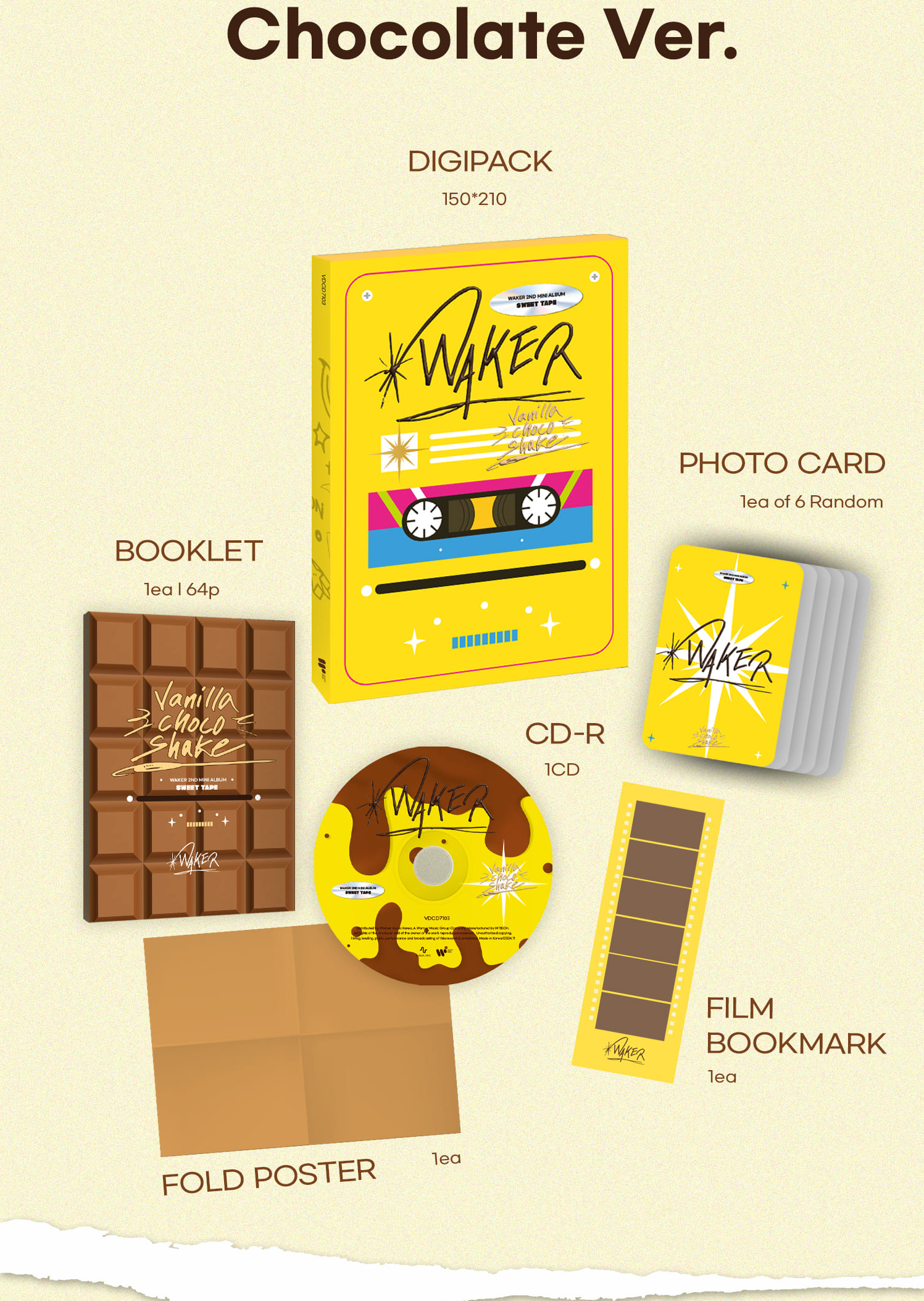 *MAKESTAR Breadcheek BENEFIT* WAKER - [Sweet Tape] - Double Sided POB Preorder Benefit Photocards-SQ0537040