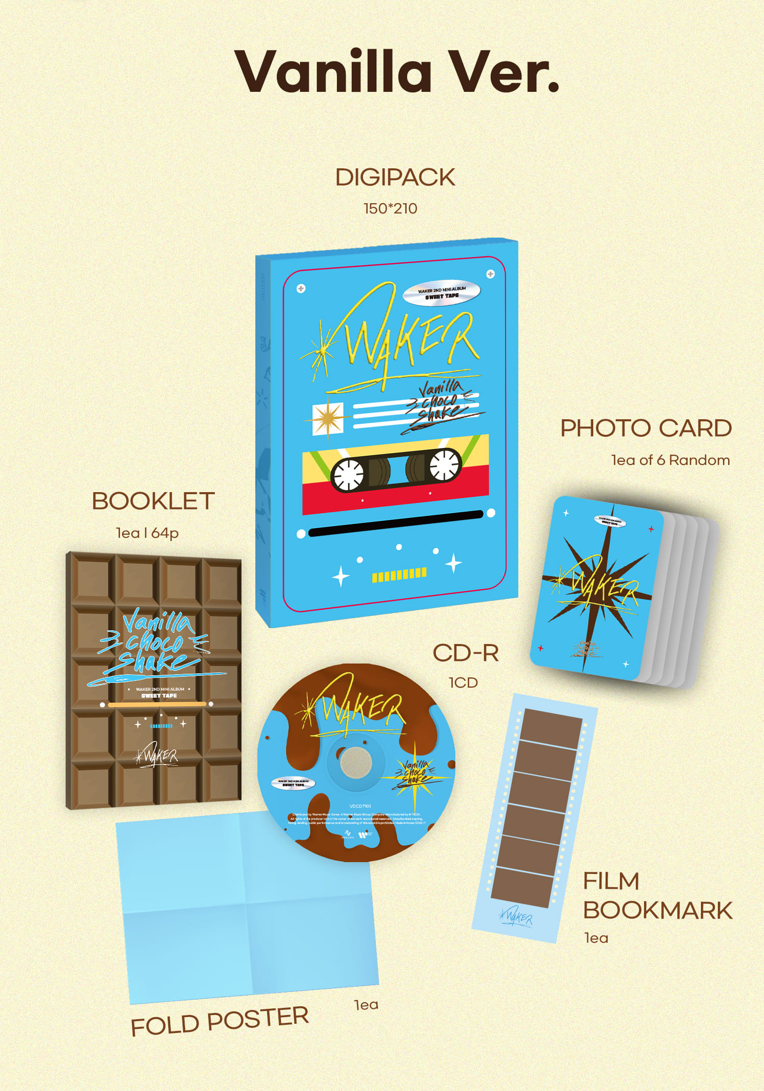 *MAKESTAR Breadcheek BENEFIT* WAKER - [Sweet Tape] - Double Sided POB Preorder Benefit Photocards-SQ0537040
